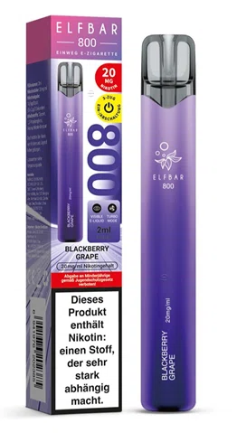 ELFBAR Einweg E-Zigarette Blackberry Grape 20mg/ml bis zu 800 Puffs – Bild 2